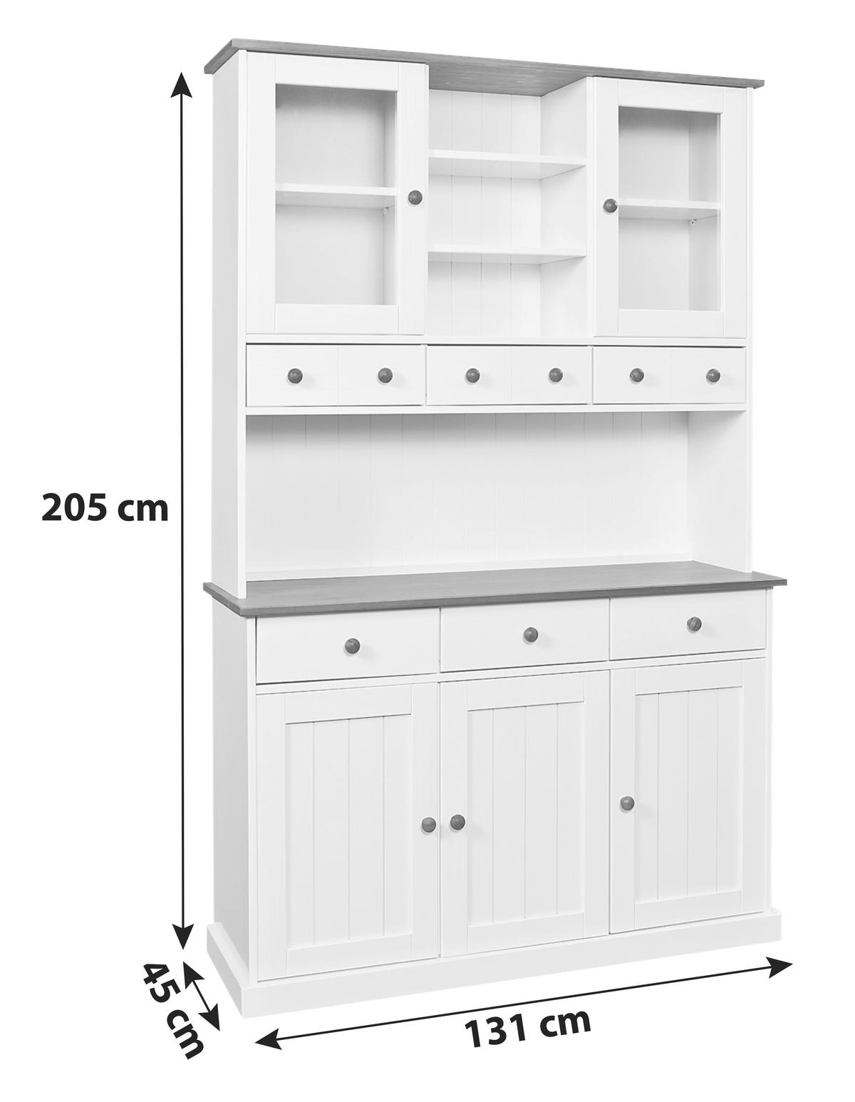 Kredenca Westerland, Masiven Bor, Bela - bela/rjava, Trend (131/205/45cm) - MID.YOU