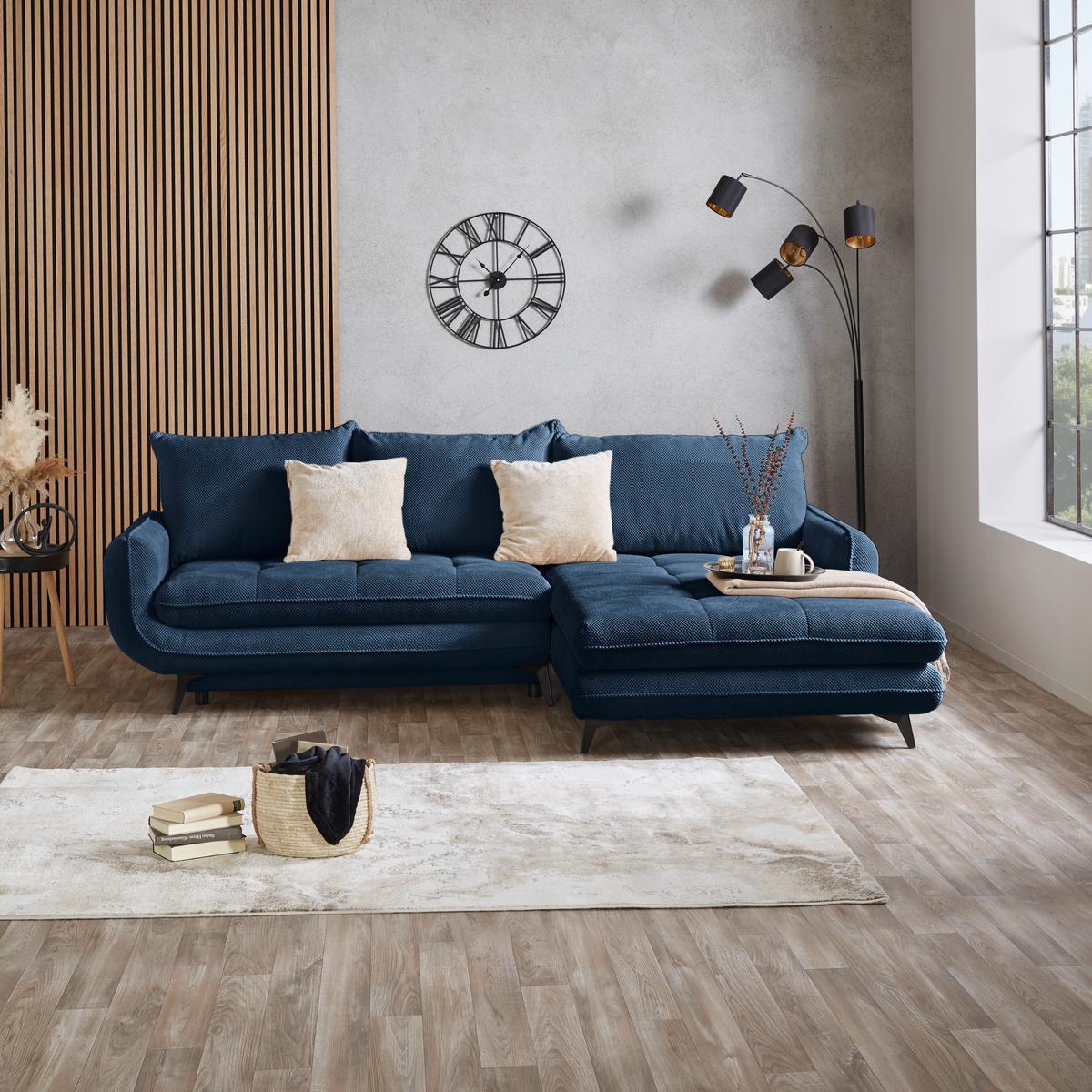 Coltar WAVE - albastru închis, Modern, lemn/metal (266/189cm) - Modern Living