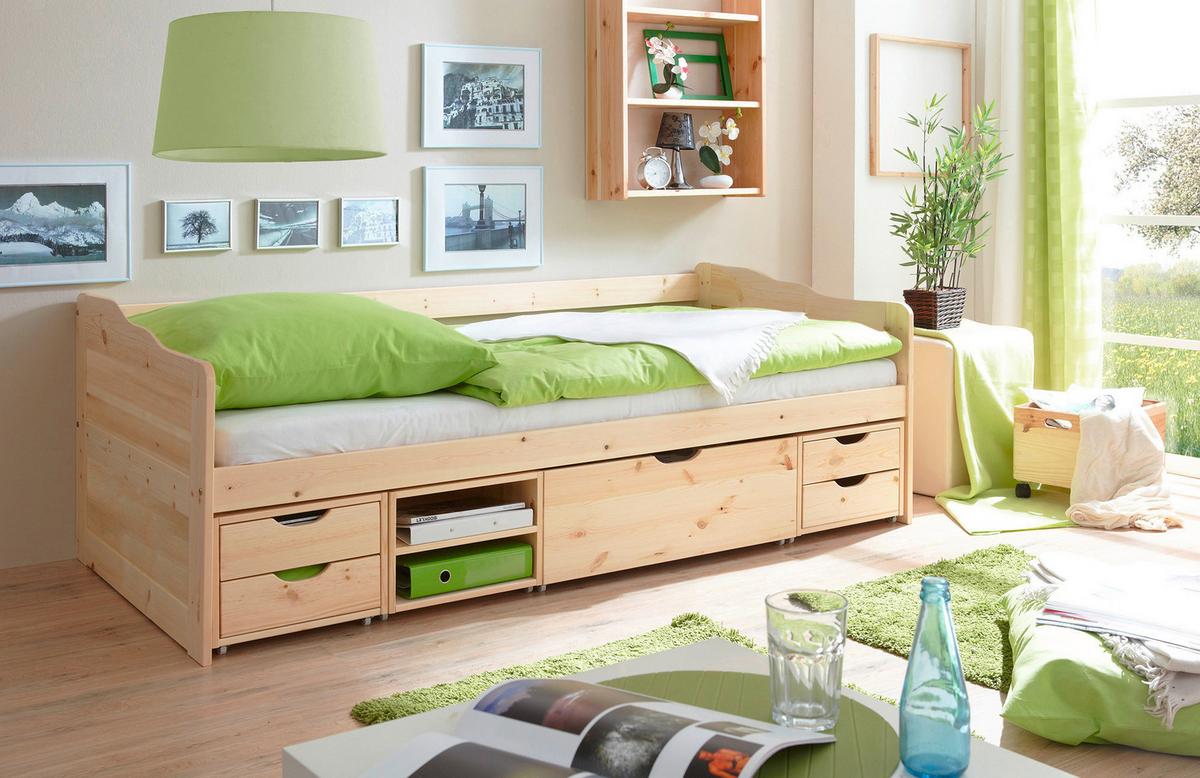 Stauraumbett "Marlies", aus Kiefer, kieferfarbe - Kieferfarben, MODERN, Holz (90/200cm) - MID.YOU