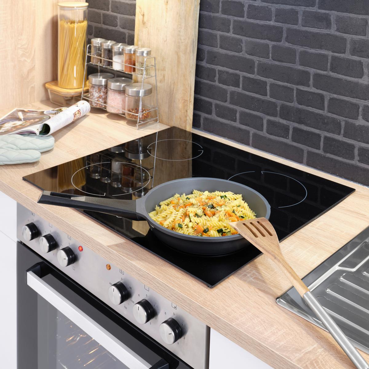 Küchenblock inkl. 5 E-Geräte Lexa Weiß/Sonoma Eiche - Edelstahlfarben/Weiß, MODERN, Holzwerkstoff/Kunststoff (280/200/60cm) - Based