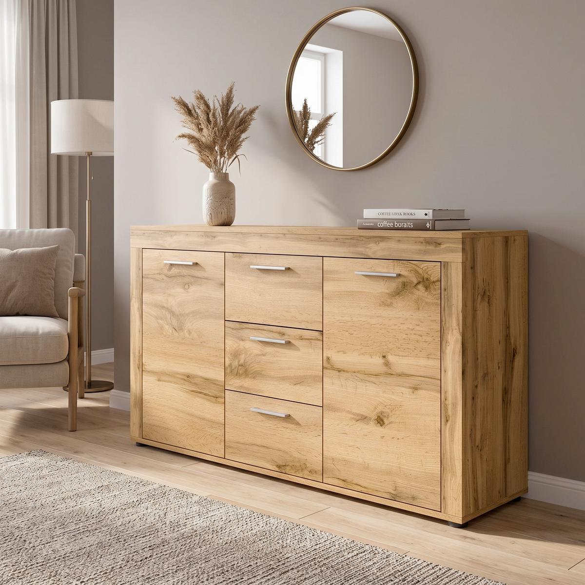 Komoda Jam - srebrne boje/crna, Design, drvni materijal/plastika (125/80/35cm) - Modern Living