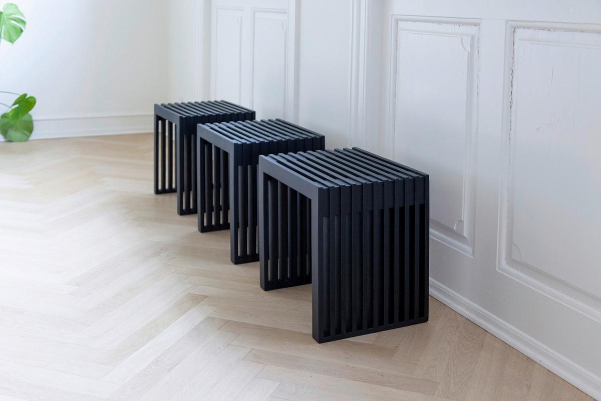 Hocker RIB ca. 45x43x35 cm - Schwarz, KONVENTIONELL, Holz (45/43/35cm) - MID.YOU