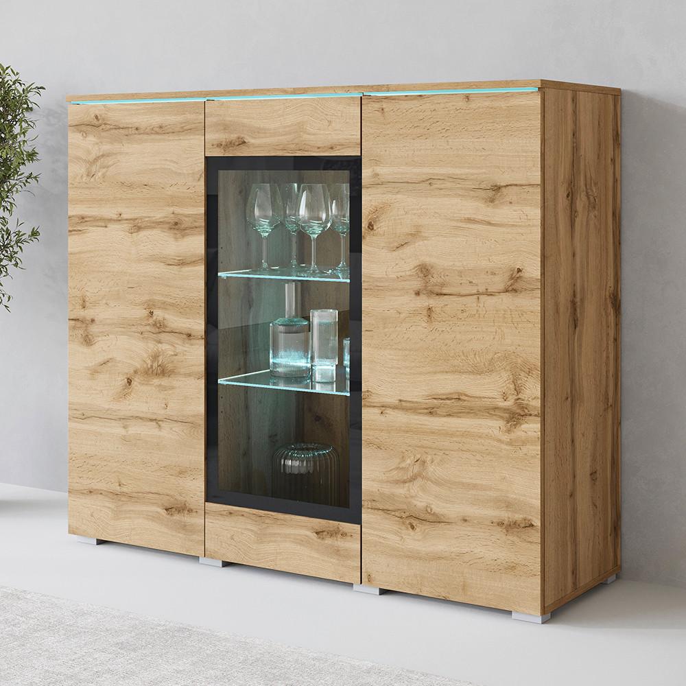 Visoka Komoda Vera 120, Barva Hrasta, Led - hrast wotan/siva, Trend, umetna masa/steklo (120/102,3/39,5cm) - P & B