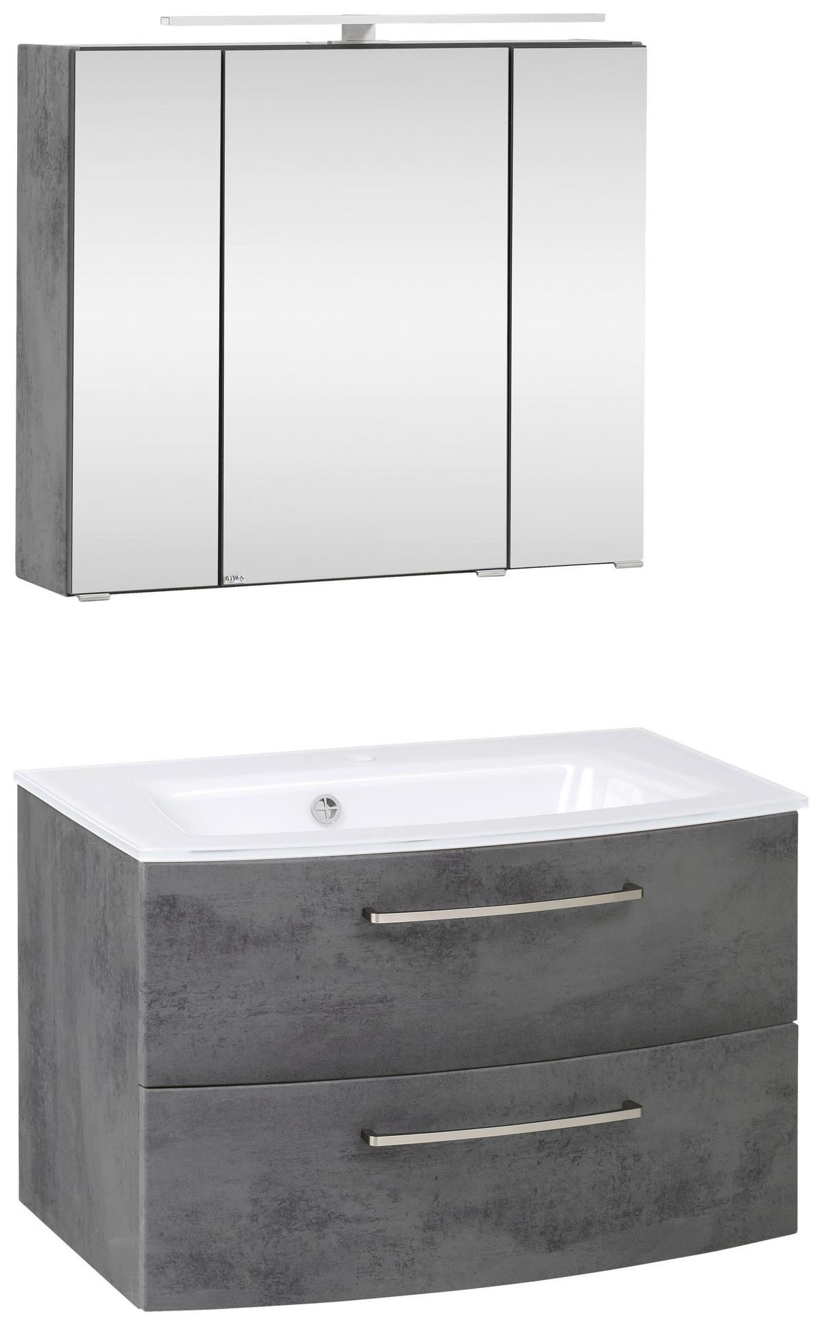 Badmöbel-Set 3-tlg inkl. LED Stockholm 80cm Weiß - Dunkelgrau/Weiß, KONVENTIONELL, Holzwerkstoff (80cm) - Held