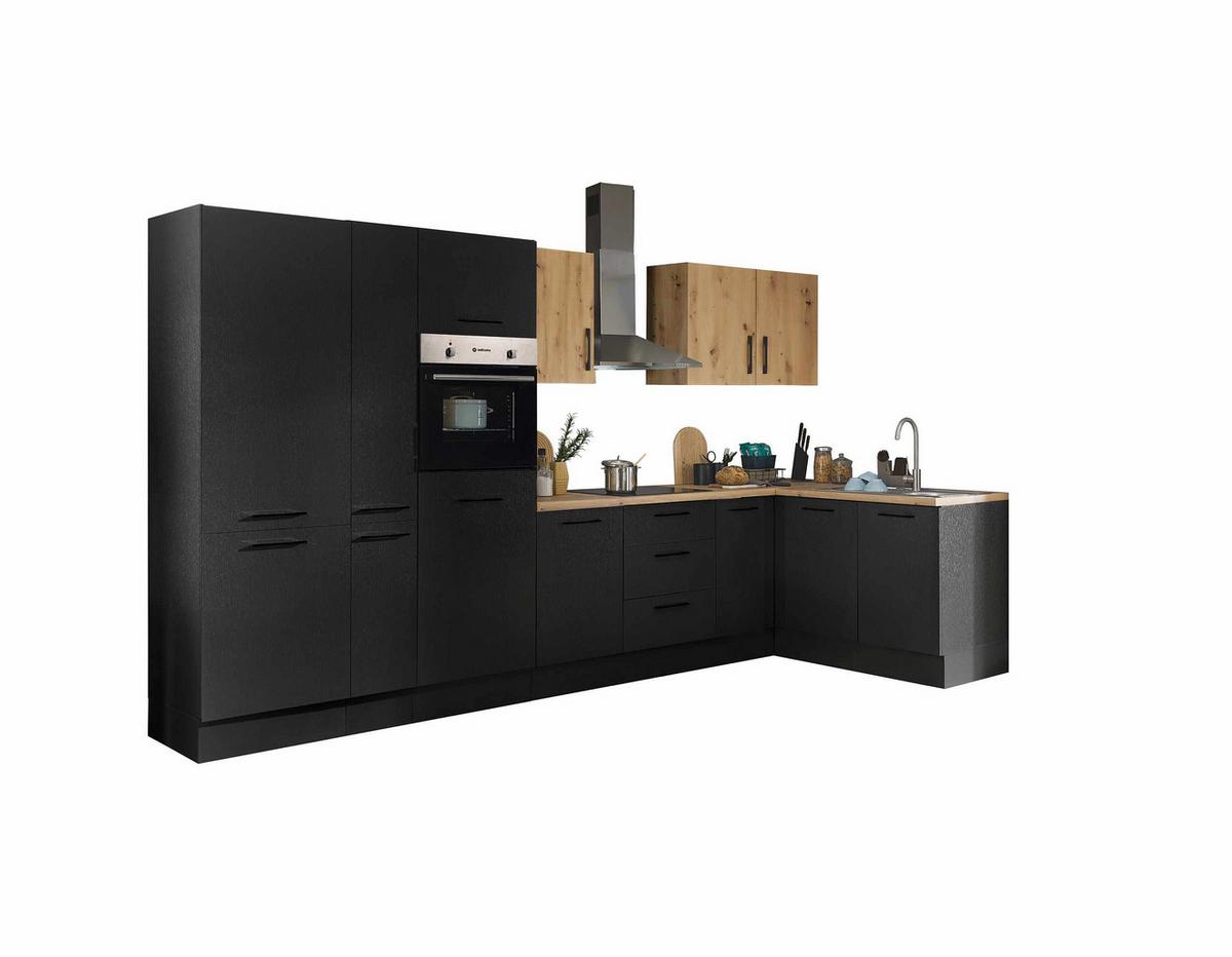 Eckunterschrank ca. 110x90x60 cm Eichefarben - Schwarz/Eiche Artisan, MODERN, Holzwerkstoff/Metall (110/90/60cm)