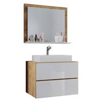 Badezimmer Lendas 3-tlg. ca. 80 cm Honigeiche/Weiß - Honigeiche/Weiß, MODERN, Keramik/Holzwerkstoff (80cm) - MID.YOU