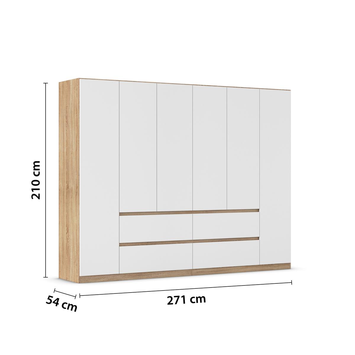 DULAP  USI ROTATIVE MAINZ - alb/culoare lemn stejar, Basics, material pe bază de lemn (271/210/54cm) - Modern Living