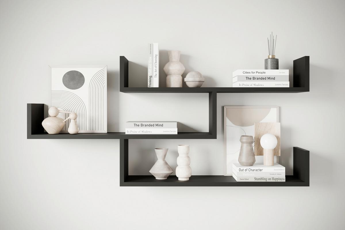 Stenski Regal Trio, Črna - črna, Basics, leseni material (119,1/55/18cm) - P & B