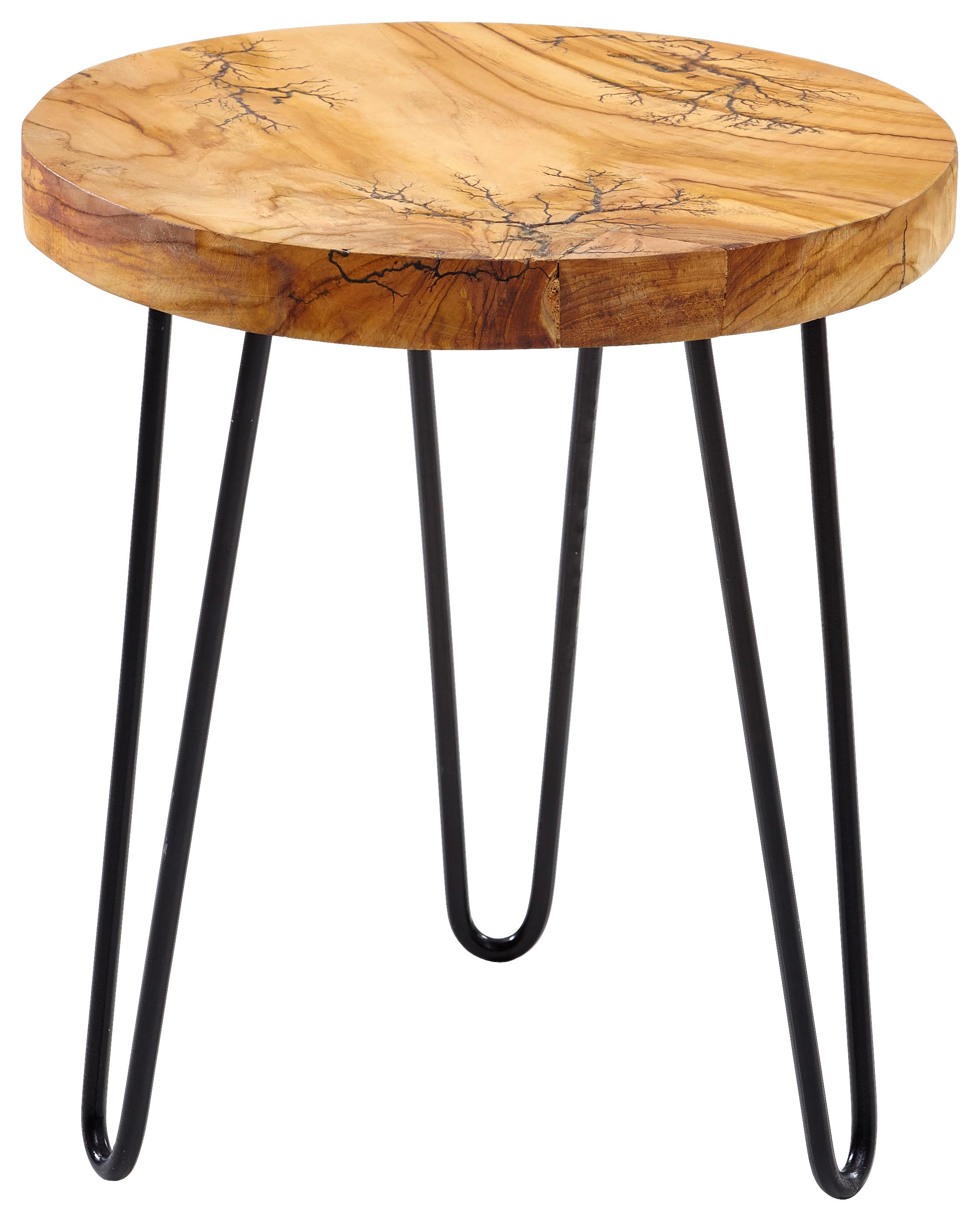 STOLIK BOCZNY ROCKY - czarny/kolor drewna tekowego, Lifestyle, metal/drewno (40/40/47cm) - Landscape