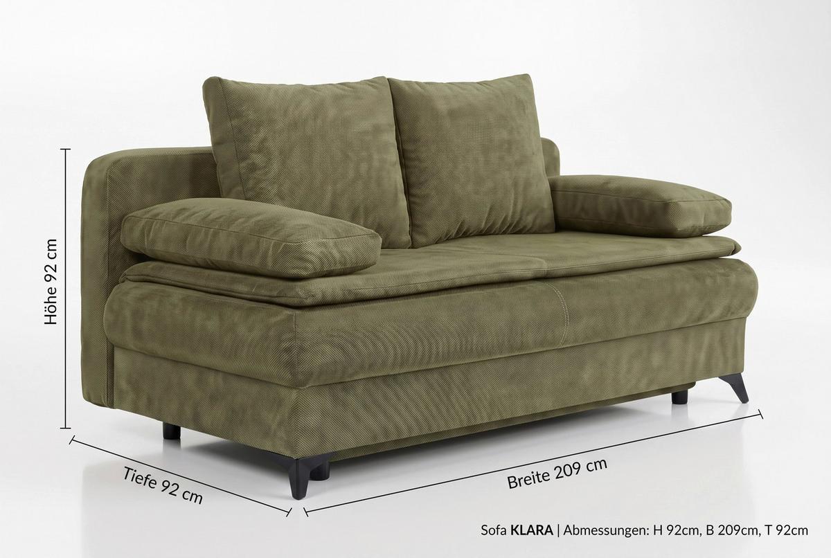 Schlafsofa Ken Olivgrün - Schwarz/Olivgrün, KONVENTIONELL, Holzwerkstoff/Kunststoff (209/90/105cm) - Based