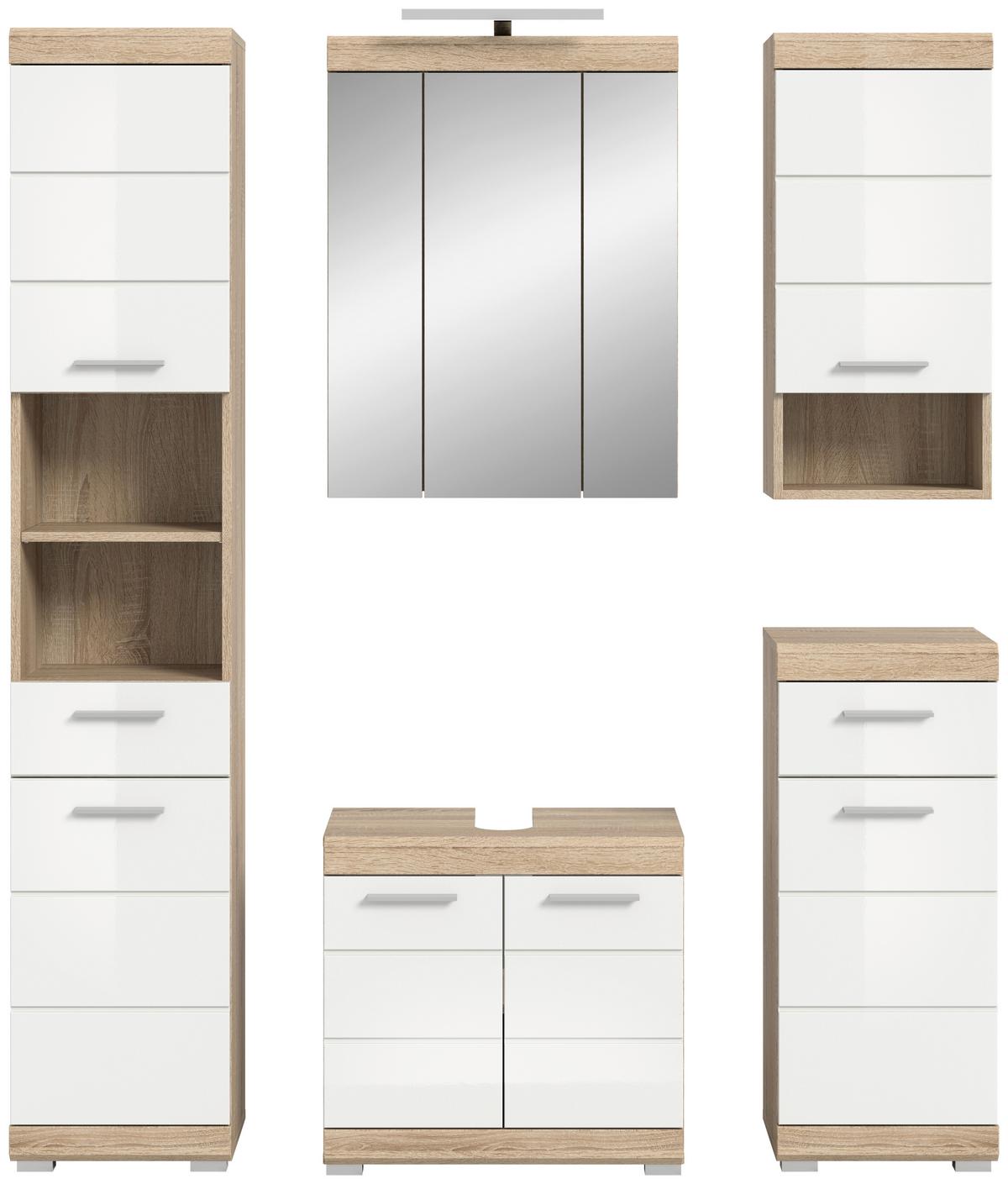 Kopalnica Lambada, Barva Hrasta, Bela, 5-Delna - srebrne barve/bela, Moderno, umetna masa/steklo (134cm) - MID.YOU