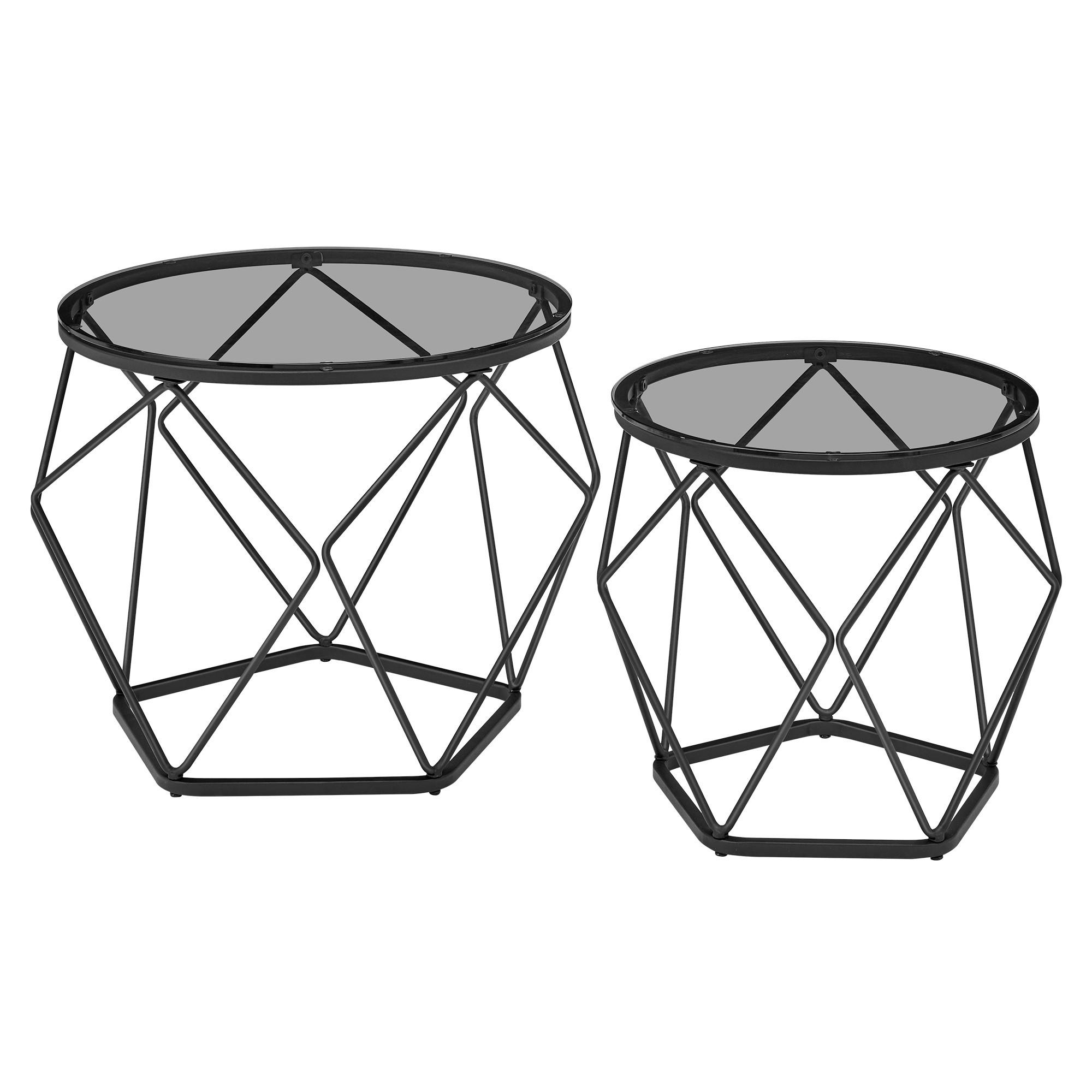 Couchtisch Set in Schwarz, rund, 2-teilig - Schwarz, Trend, Glas/Metall (50/39,8/50cm) - MID.YOU