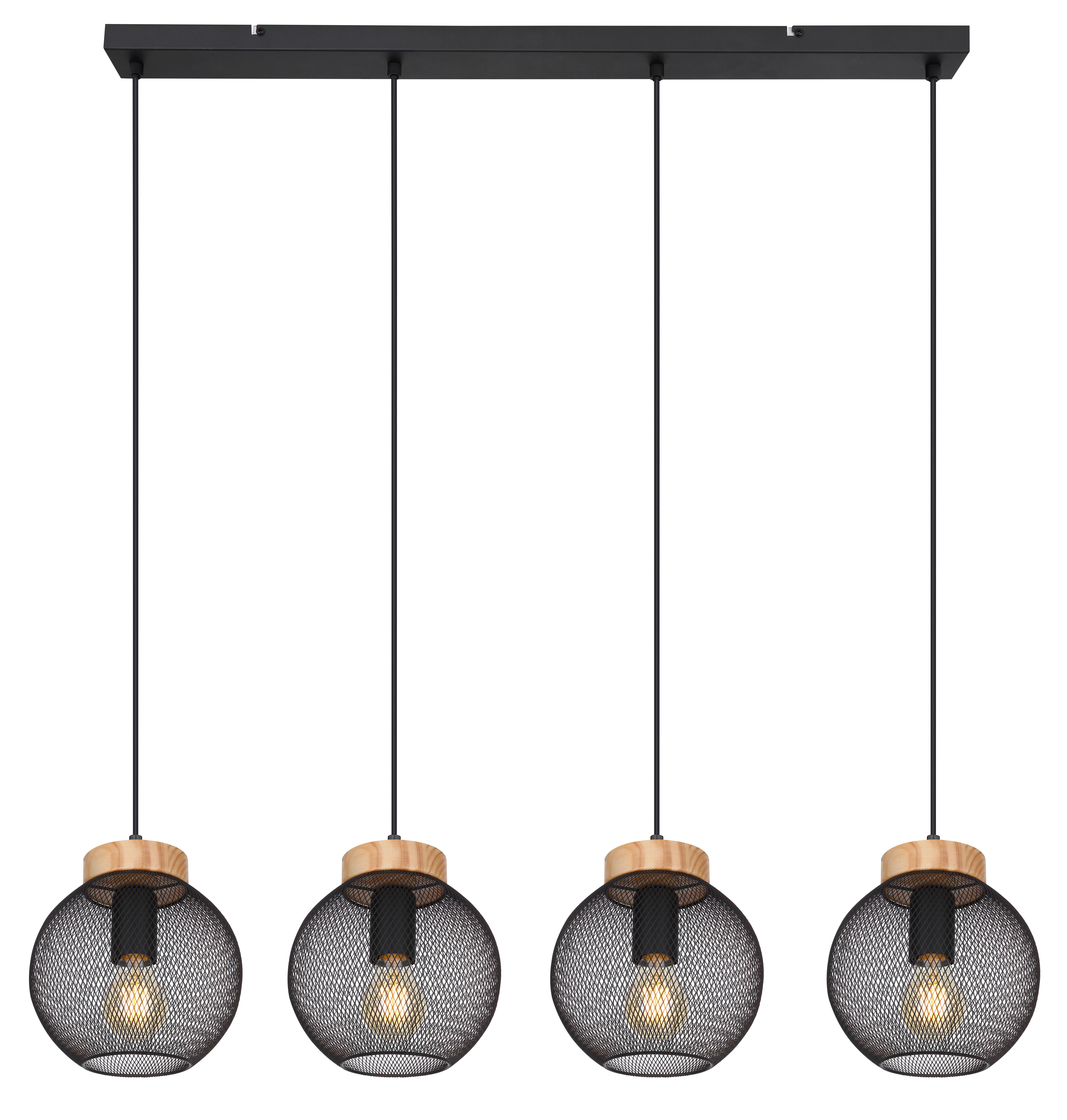 Hängeleuchte Pablo max. 40 Watt - Schwarz/Braun, MODERN, Holz/Metall (95/20/120cm)