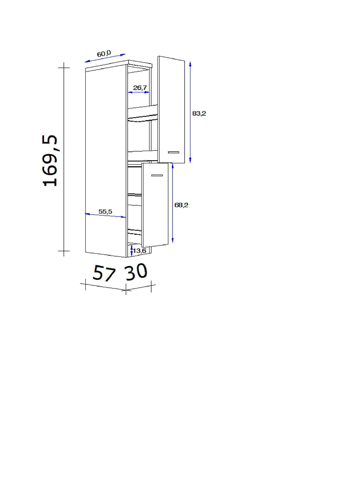 Izvlečna Omara Valero, Bela, Barva Hrasta - barve nerjavečega jekla/bela, Konvencionalno, kovina/leseni material (30/169,5/60cm) - FlexWell