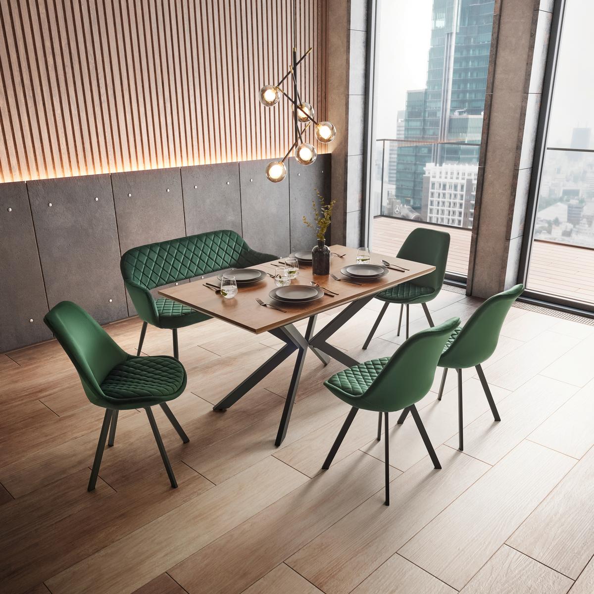 Esstisch ausziehbar Aki Walnussfarben MDF - Walnussfarben/Schwarz, Modern, Holzwerkstoff/Metall (140-180/80/76cm) - Bessagi Home