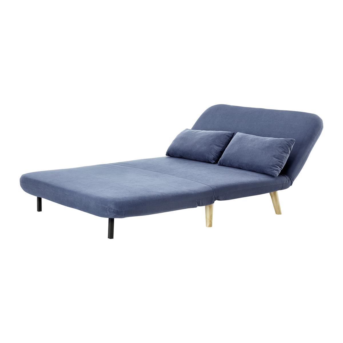 Sofa mit Schlaffunktion blau, "Linn", Samt - Blau/Naturfarben, Modern, Holz/Textil (132/87/78cm) - Bessagi Home