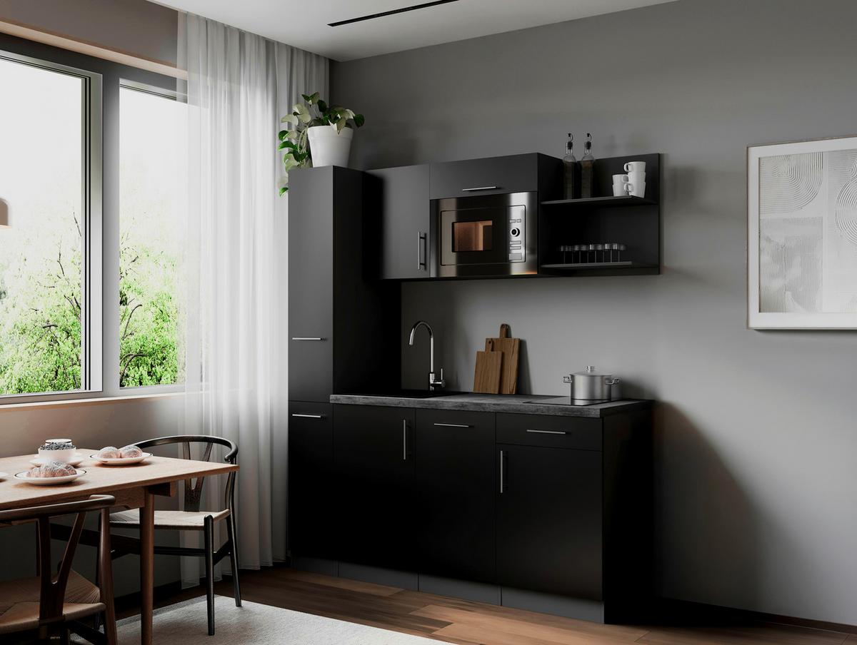 Küchenblock Oliver m. Geräten Schwarz - Schwarz/Grau, Trend, Holzwerkstoff/Metall (175cm) - Respekta