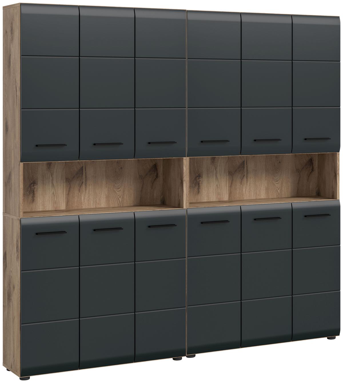 Hochschrank Ice Schwarz/Eiche dunkel - Eiche dunkel/Schwarz, Basics, Holzwerkstoff/Kunststoff (180/185/30cm) - MID.YOU