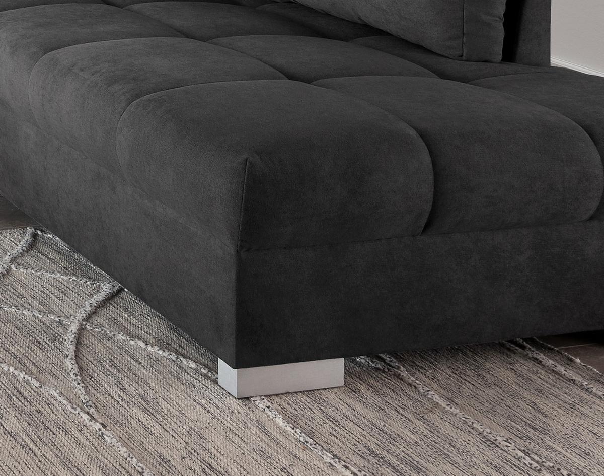 Wohnlandschaft Alvito Schwarz Nylon/Mikrofaser - Silberfarben/Schwarz, Design, Holz/Textil (298/202cm) - MID.YOU