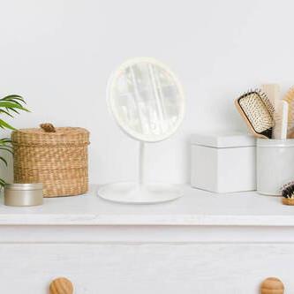 Schminkspiegel Liara Weiß mit LED - Weiß, MODERN, Glas/Kunststoff (18/28,5cm) - Mömax