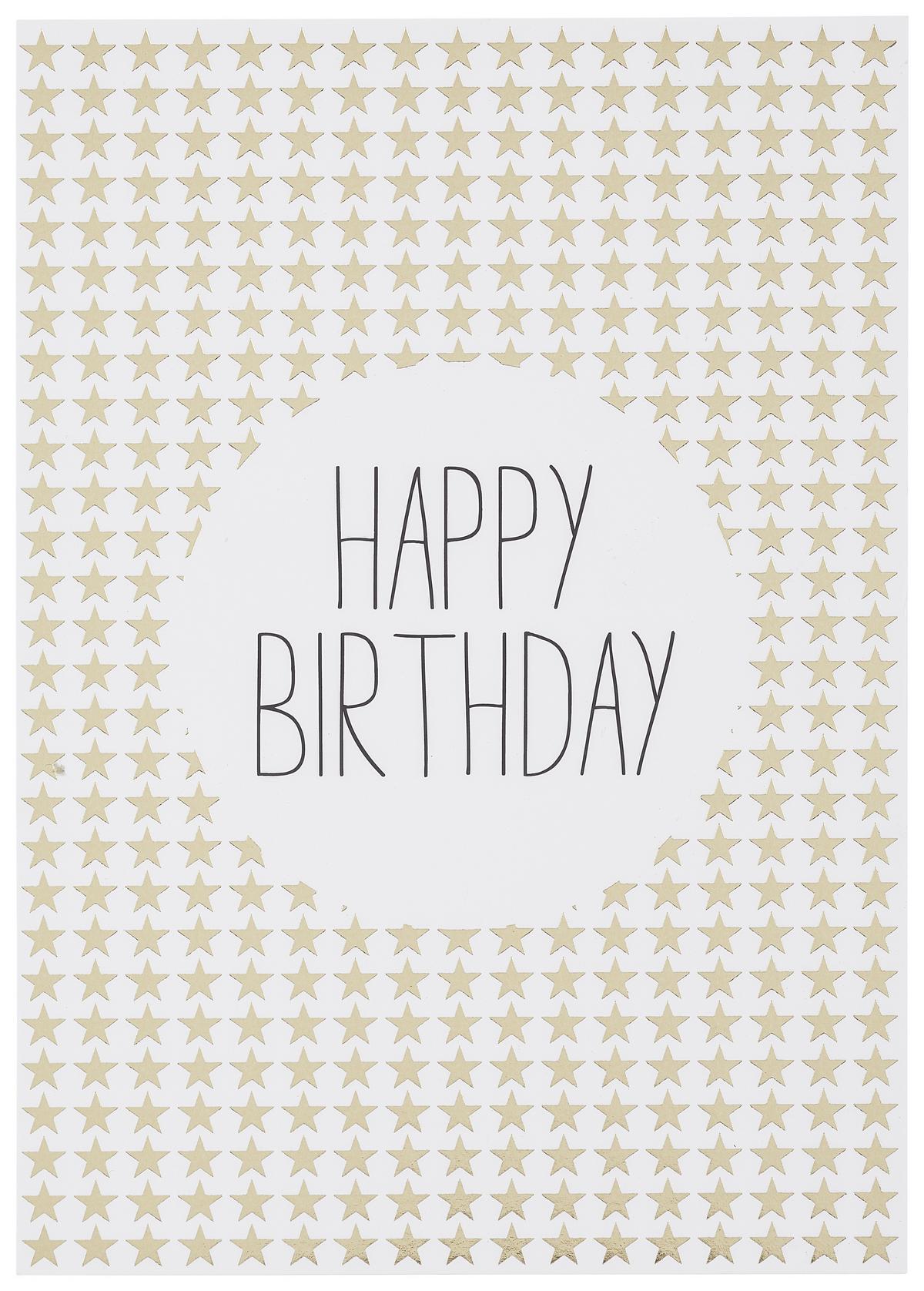 POSTKARTE Happy Birthday - Goldfarben/Schwarz, MODERN, Papier (10,5/14,8cm)