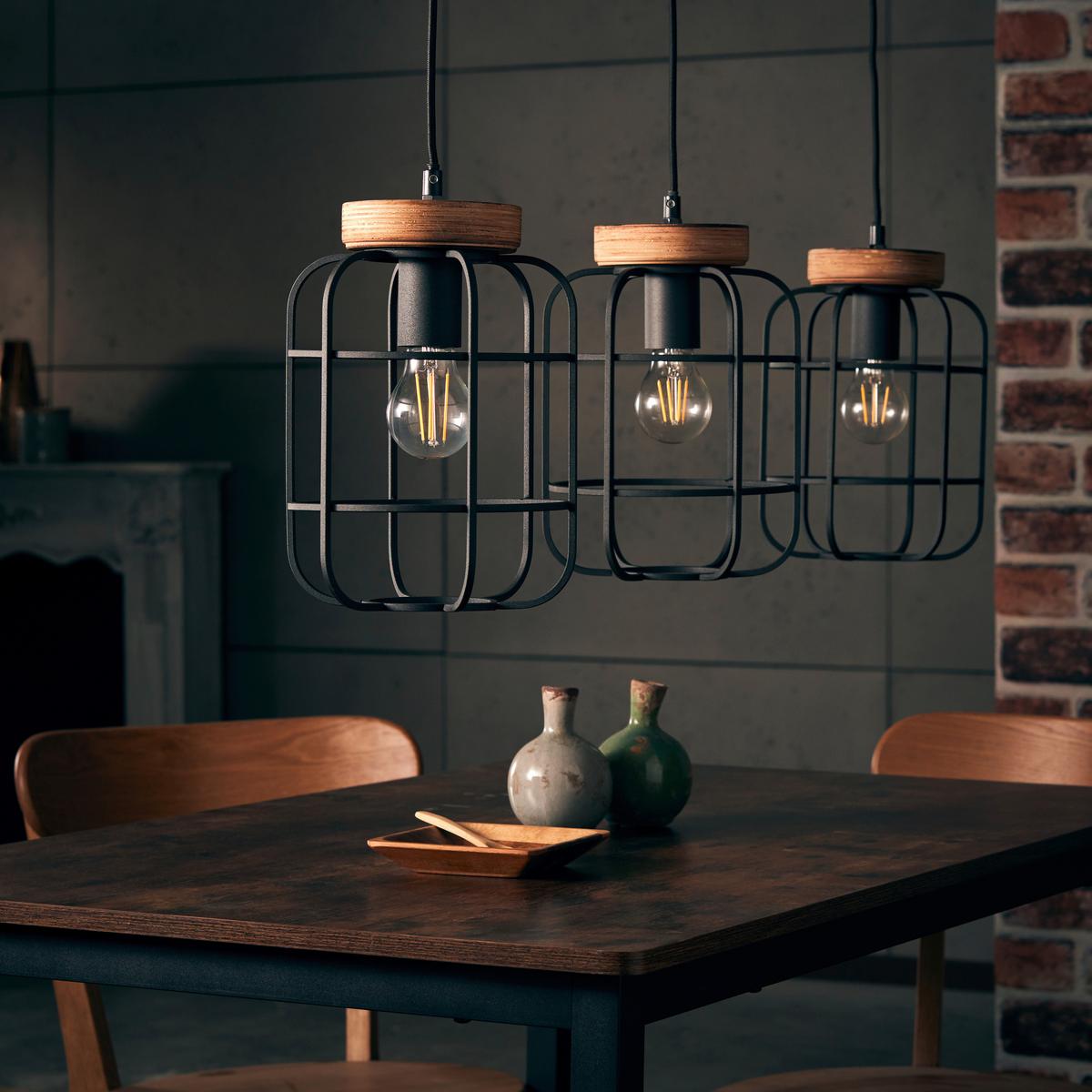 Hängeleuchte Gwen Braun/Schwarz max. 40 Watt - Schwarz/Braun, Design, Holz/Metall (100/20/142cm) - Brilliant