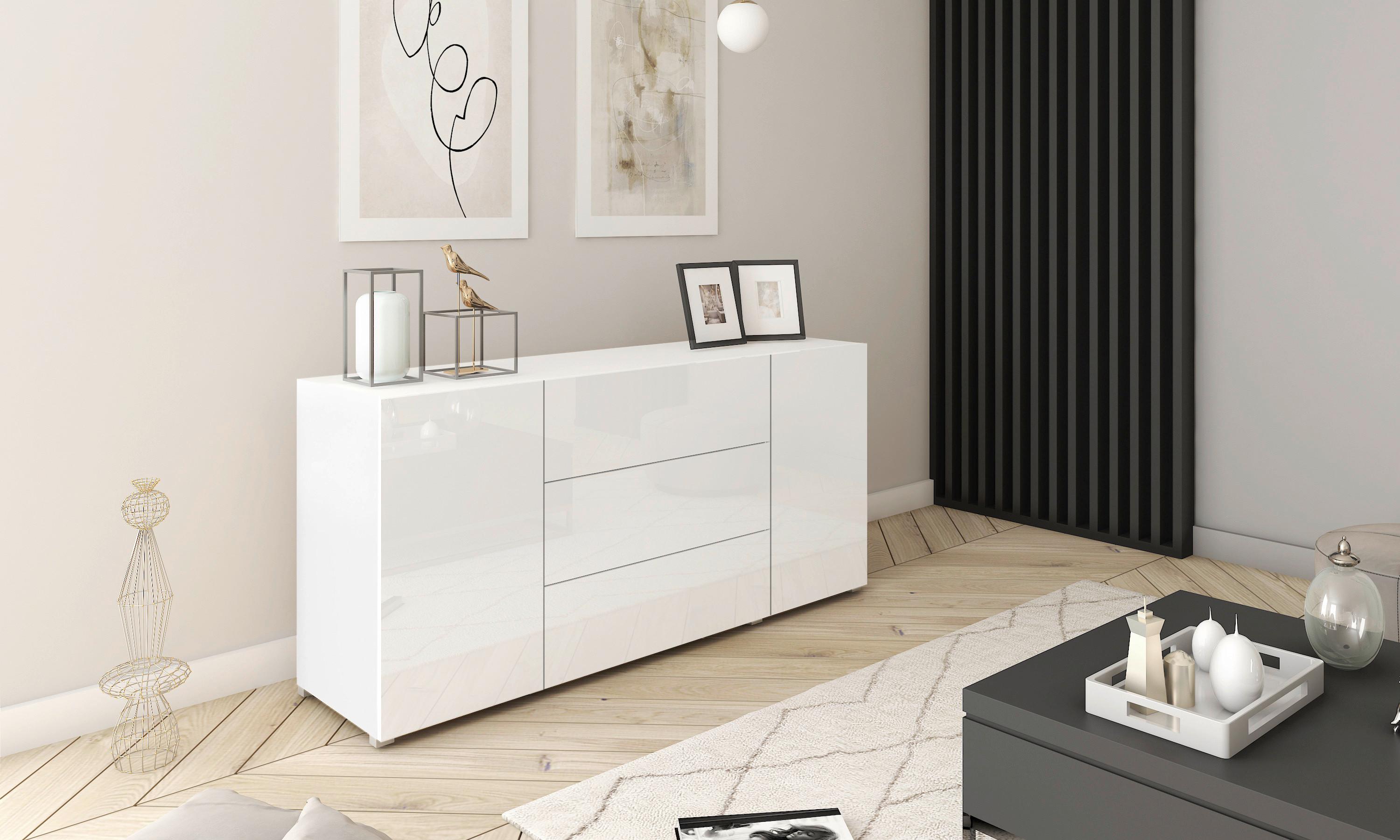 Komoda Berlin, Bela - siva/bela, Design, umetna masa/leseni material (150/68/38,5cm) - MID.YOU