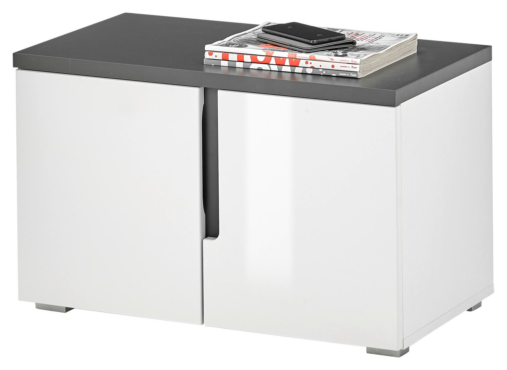 ŁAWKA Z PÓŁKĄ NA BUTY BOSTON - biały wysoki połysk/antracytowy, Design, materiał drewnopochodny/tworzywo sztuczne (70/44/38cm) - MID.YOU