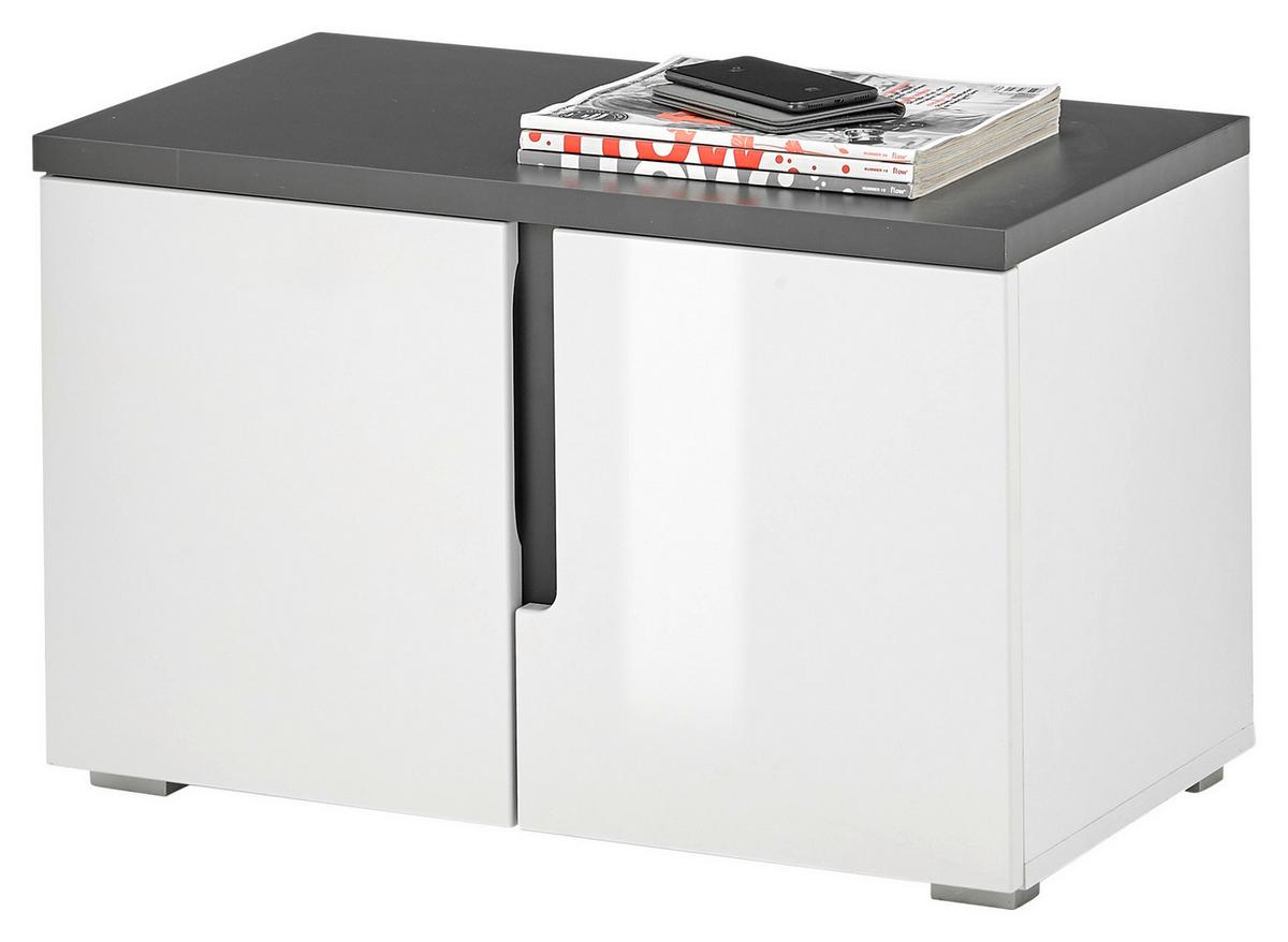 ŁAWKA Z PÓŁKĄ NA BUTY BOSTON - biały wysoki połysk/antracytowy, Design, materiał drewnopochodny/tworzywo sztuczne (70/44/38cm) - MID.YOU