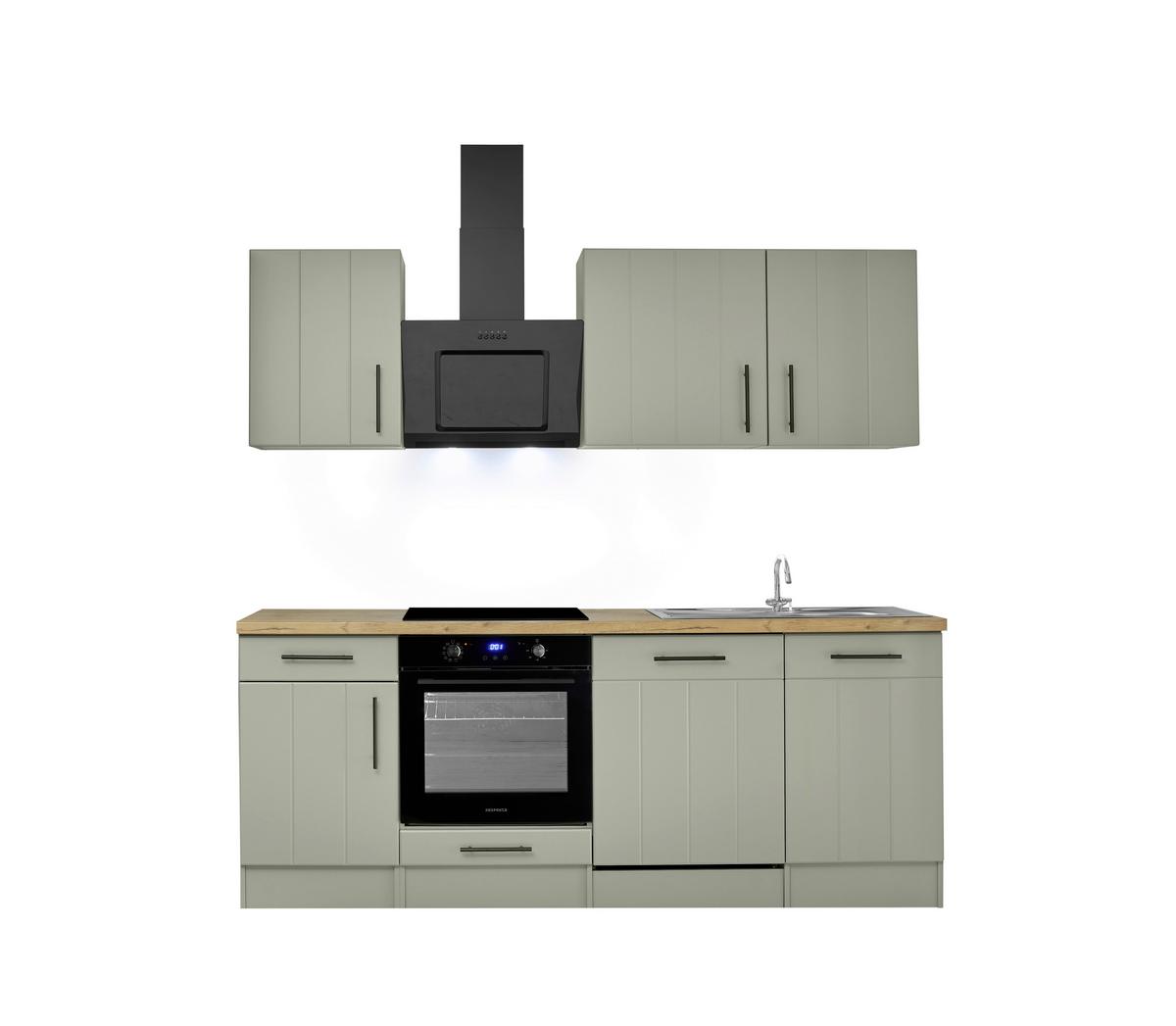 Küchenblock Anton m. Geräten Schilfgrün - Schilfgrün/Wildeiche, Trend, Holzwerkstoff/Metall (220cm) - Respekta