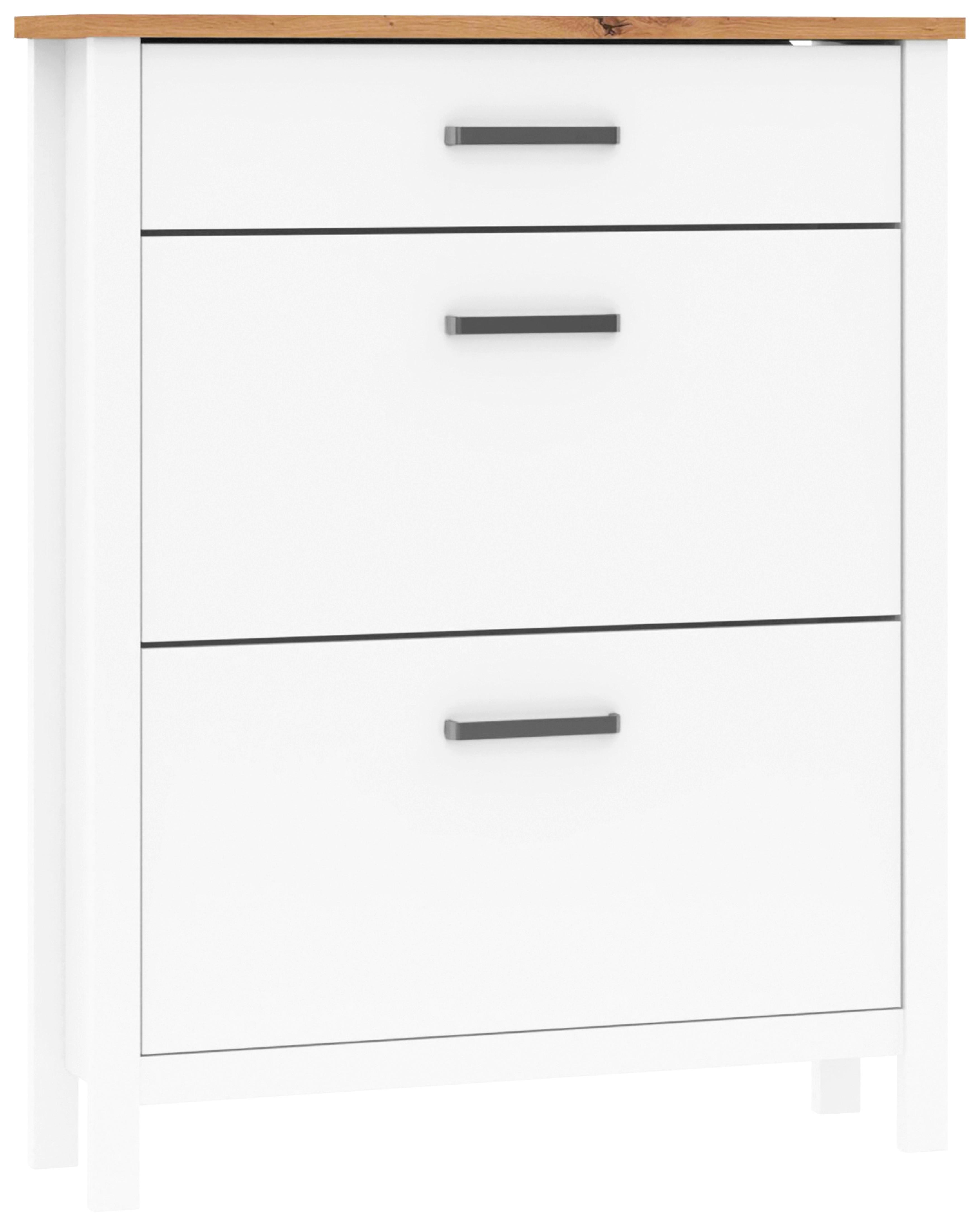 Schuhkipper Sicilia Weiß/Eiche - Silberfarben/Weiß, ROMANTIK / LANDHAUS, Holzwerkstoff/Metall (103/129/45cm) - Mömax