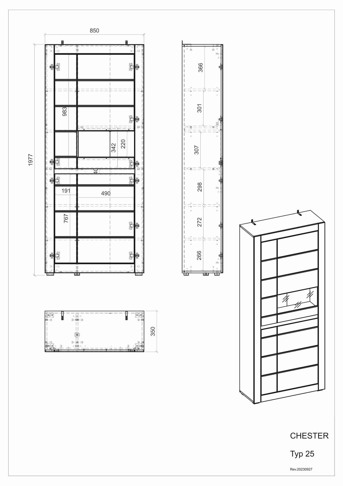WOHNWAND CHESTER - Eichefarben/Silberfarben, Design, Holzwerkstoff/Kunststoff (312/198/42cm) - MID.YOU