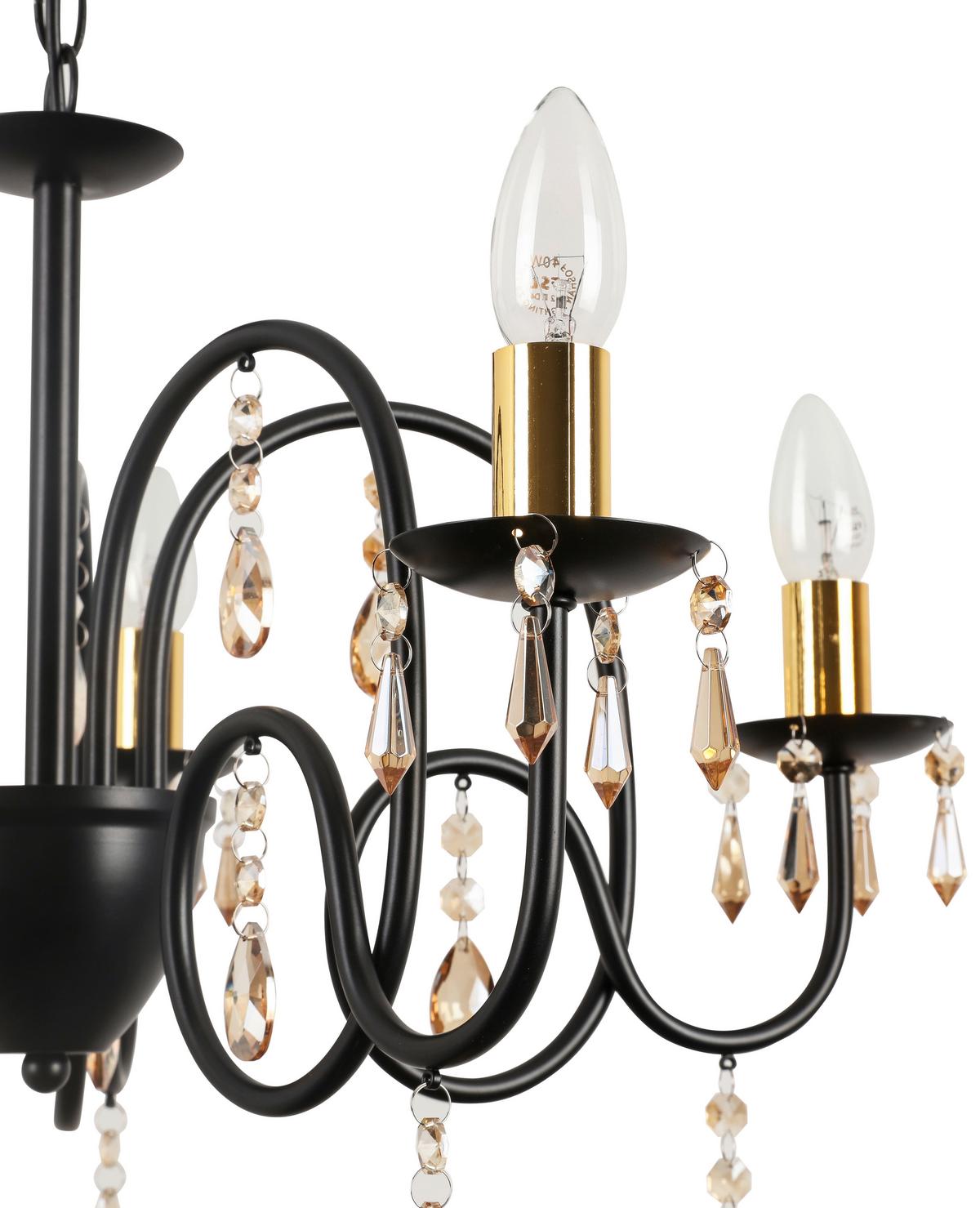 Hängeleuchte Kristina in Schwarz/Gold max. 40 Watt - Goldfarben/Bernsteinfarben, Modern, Glas/Metall (60/120cm) - Modern Living