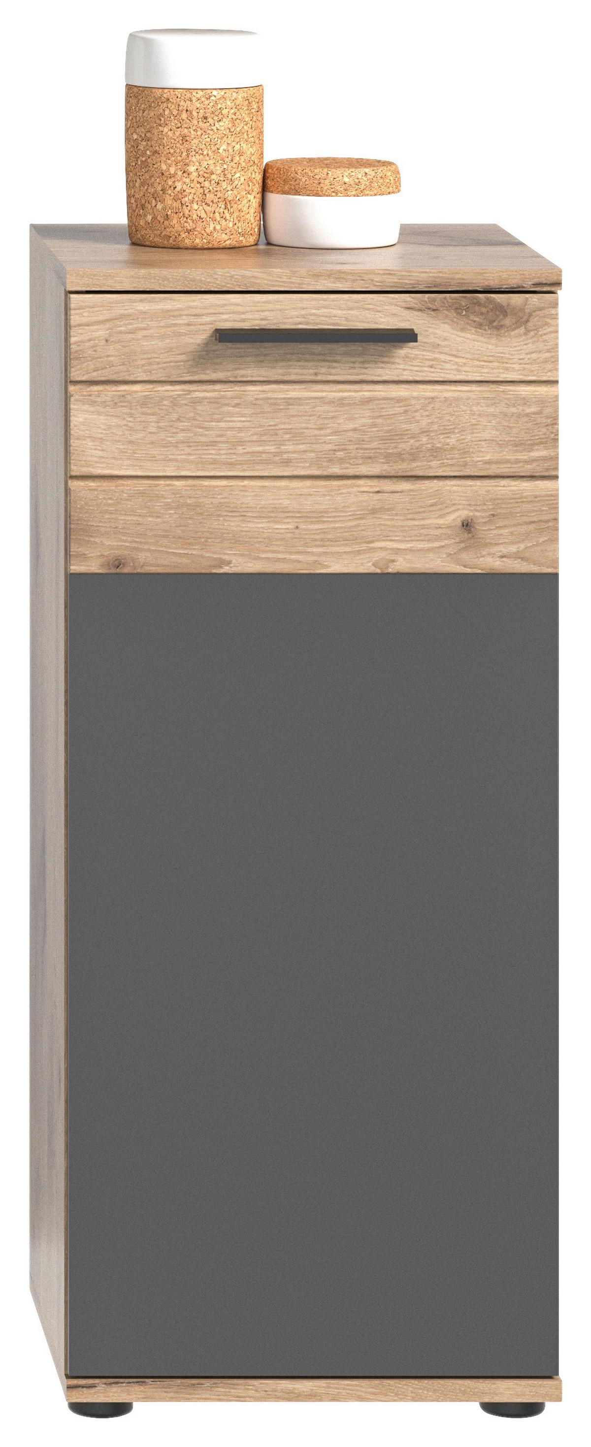 Unterschrank Mason ca. 37x87x34 cm Eiche/Grau - Schwarz/Grau, MODERN, Holzwerkstoff/Kunststoff (37/87/34cm) - MID.YOU