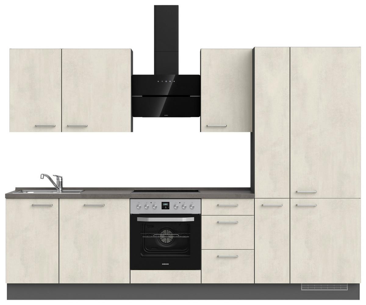 Küchenblock Riva High m. Geräten Weiß - Schieferfarben/Edelstahlfarben, MODERN, Holzwerkstoff/Metall (300cm) - Nobilia