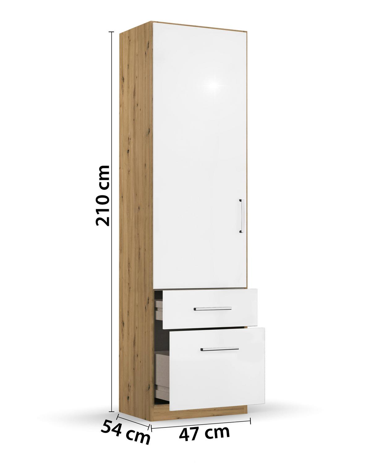 Ormar S Klasičnim Vratima Berlin - hrast Artisan/bijela visoki sjaj, Moderno, drvni materijal/plastika (47/210/54cm) - Modern Living