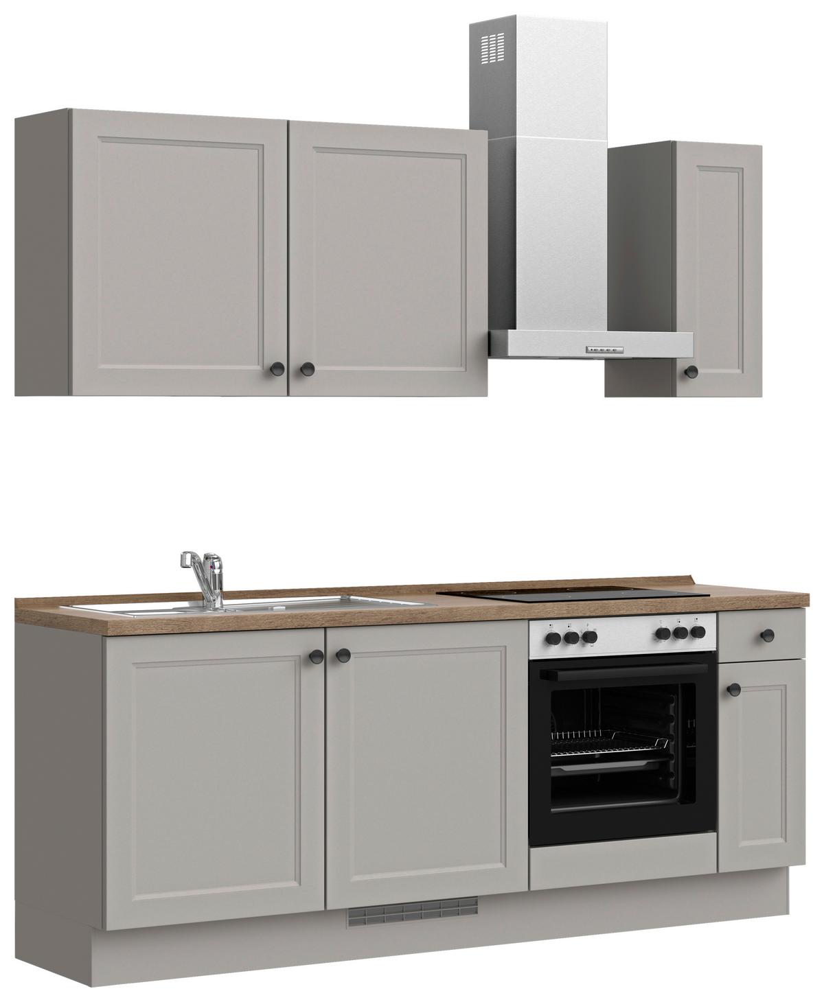 Küchenblock Cascada Low m. Geräten Grau - Eiche dunkel/Schwarz, MODERN, Holzwerkstoff/Metall (210cm) - Nobilia