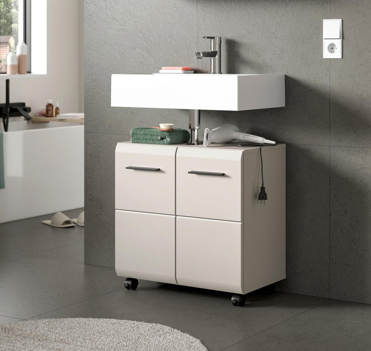 Waschbeckenunterschrank Ice Kaschmir - Kaschmir/Schwarz, Trend, Holzwerkstoff/Kunststoff (60/58/30cm) - MID.YOU