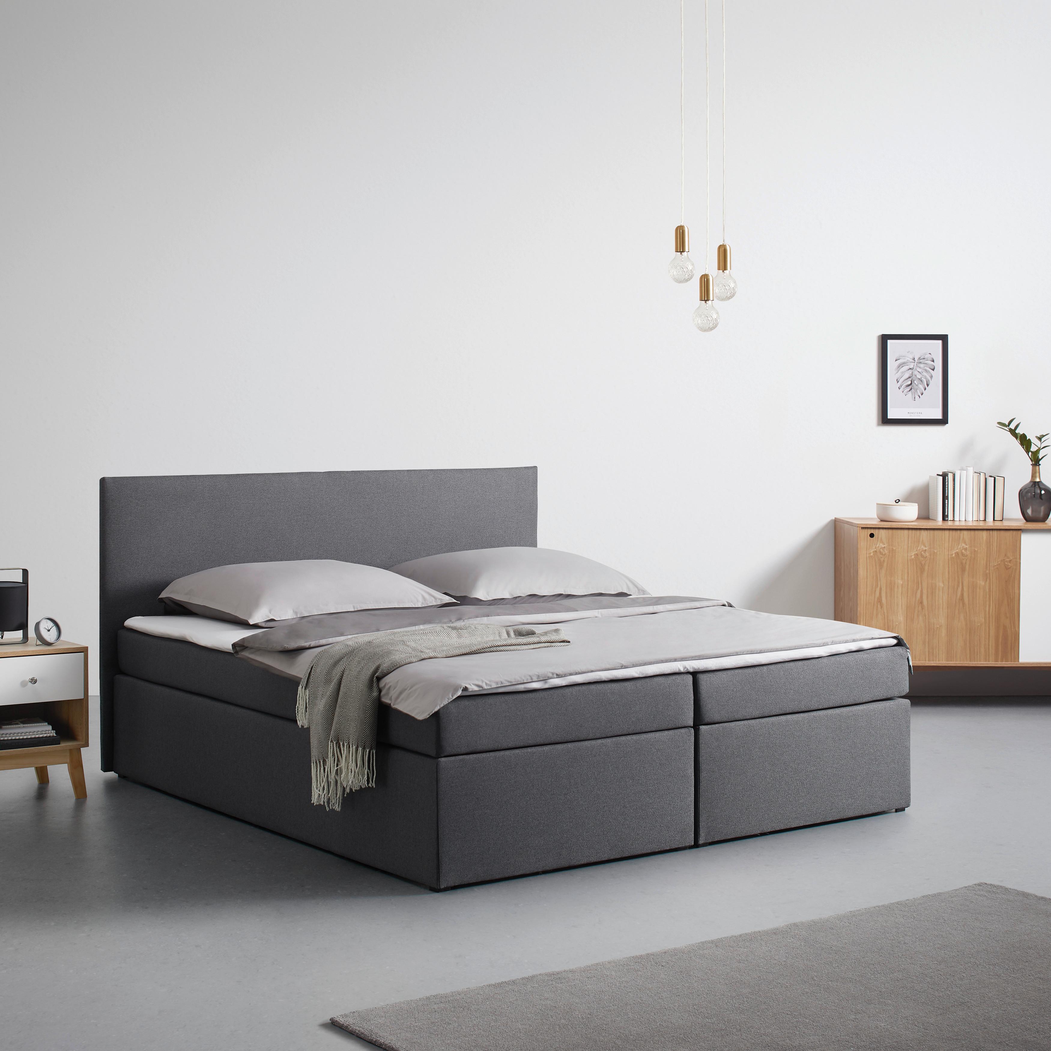 Boxspringbett LUCY2 grau ca. 180x200cm inkl. Topper - Grau, Modern, Holz/Textil (180/200cm) - Bessagi Home