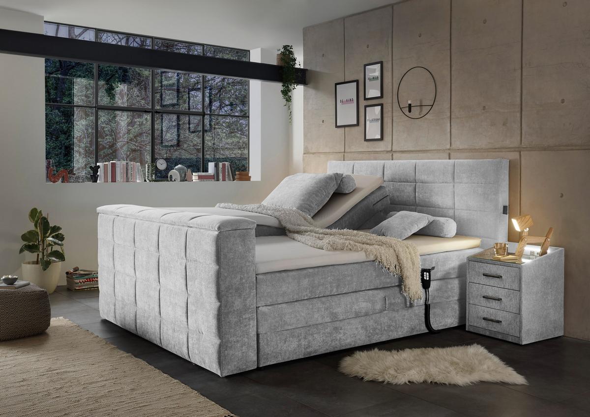 Boxspringbett Denver Silber ca. 180x200 cm mit Topper - Silberfarben, KONVENTIONELL, Textil (180/200cm) - Carryhome