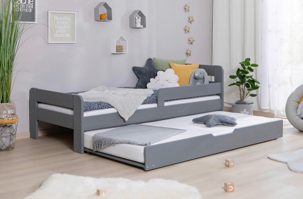 Bett Bennet mit Ausziehbett ca. 90x200 cm Hellgrau - Hellgrau, MODERN, Holz (90/200cm) - MID.YOU