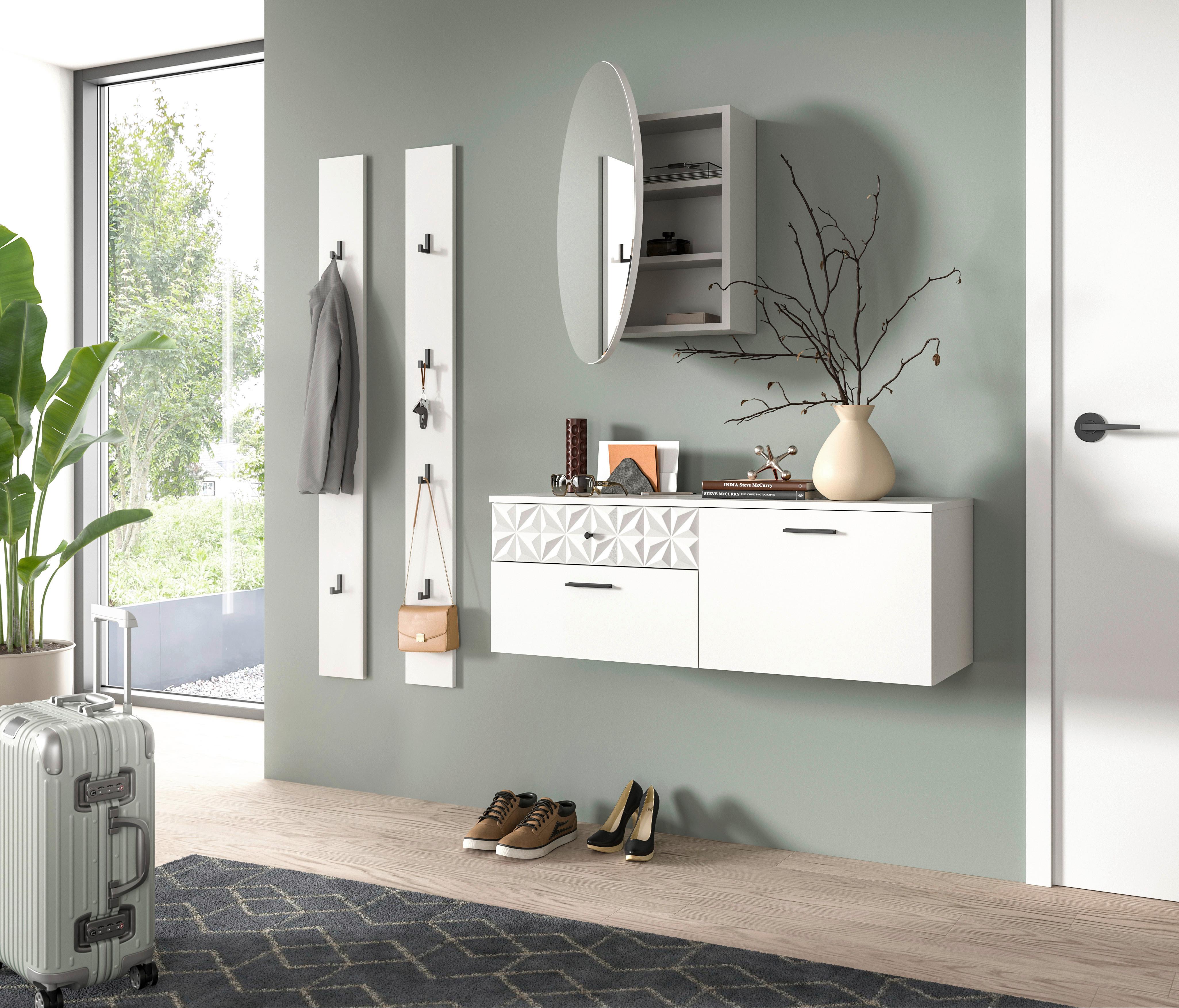 Predsoba Prisma, Bela, 3-Delna - bela, Design, steklo/leseni material (141/192/34cm) - MID.YOU