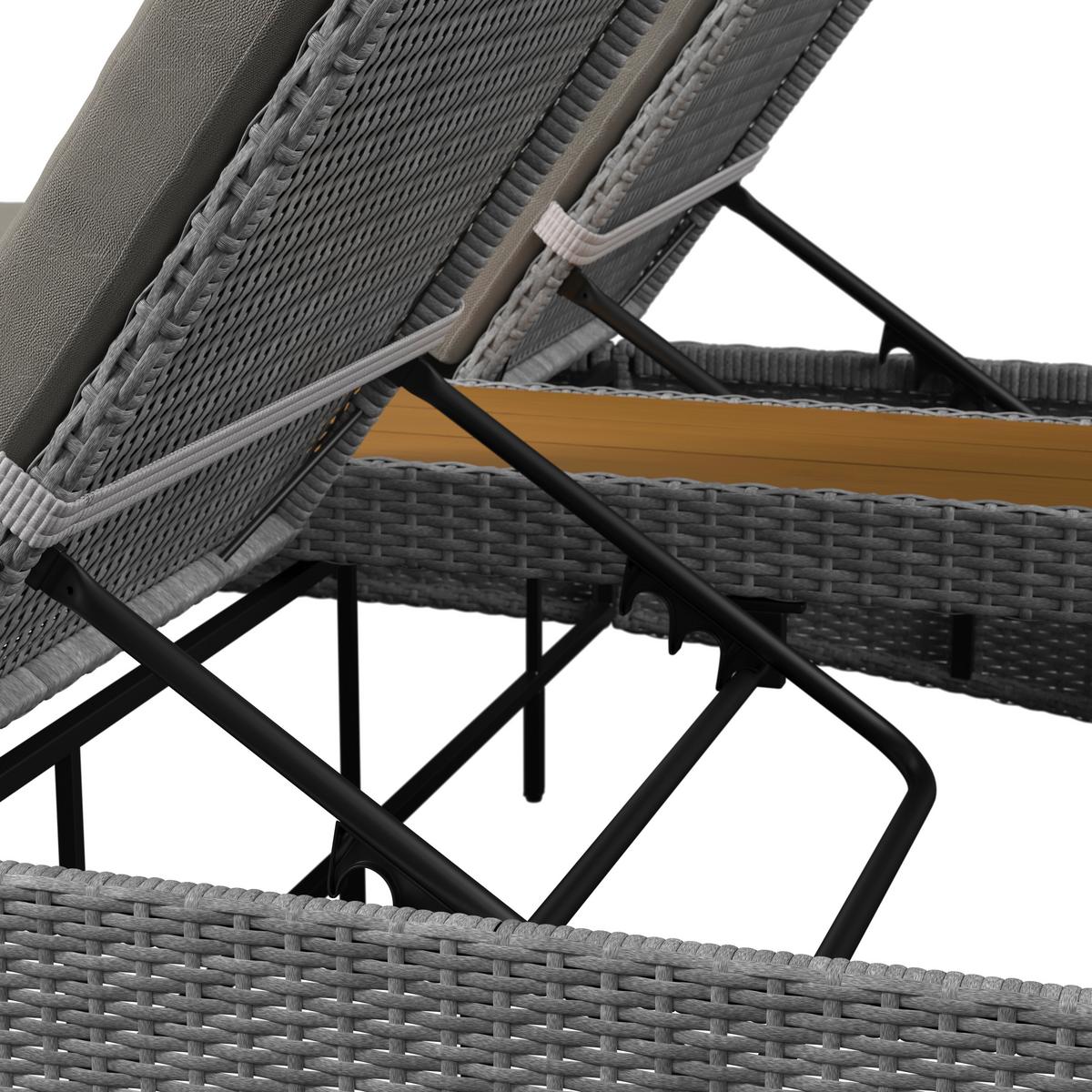 Gartenliege Monero Grau Holz/Metall/Kunststoff - Grau, MODERN, Holz/Kunststoff (203/155/150cm) - Bessagi Garden