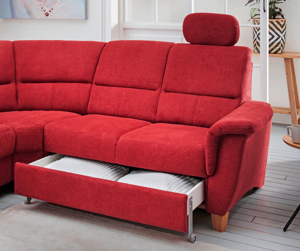 Wohnlandschaft Parole Rot Struktur - Wildeiche/Rot, KONVENTIONELL, Holz/Textil (241/238cm) - Livetastic
