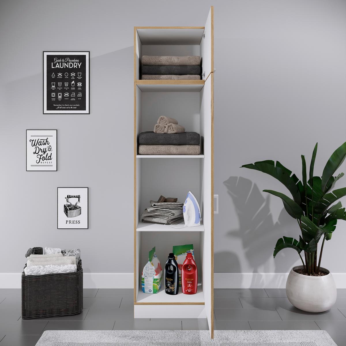 Wäscheschrank Rislo - Honigeiche/Weiss, Trend, Holzwerkstoff/Kunststoff (50/200/60cm) - MID.YOU