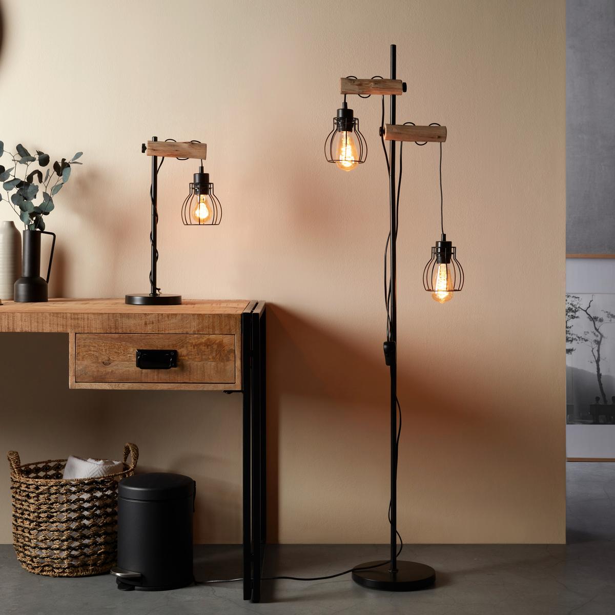 Tischleuchte AALIYAH - Schwarz/Naturfarben, Romantik / Landhaus, Holz/Kunststoff (16/48cm) - Modern Living
