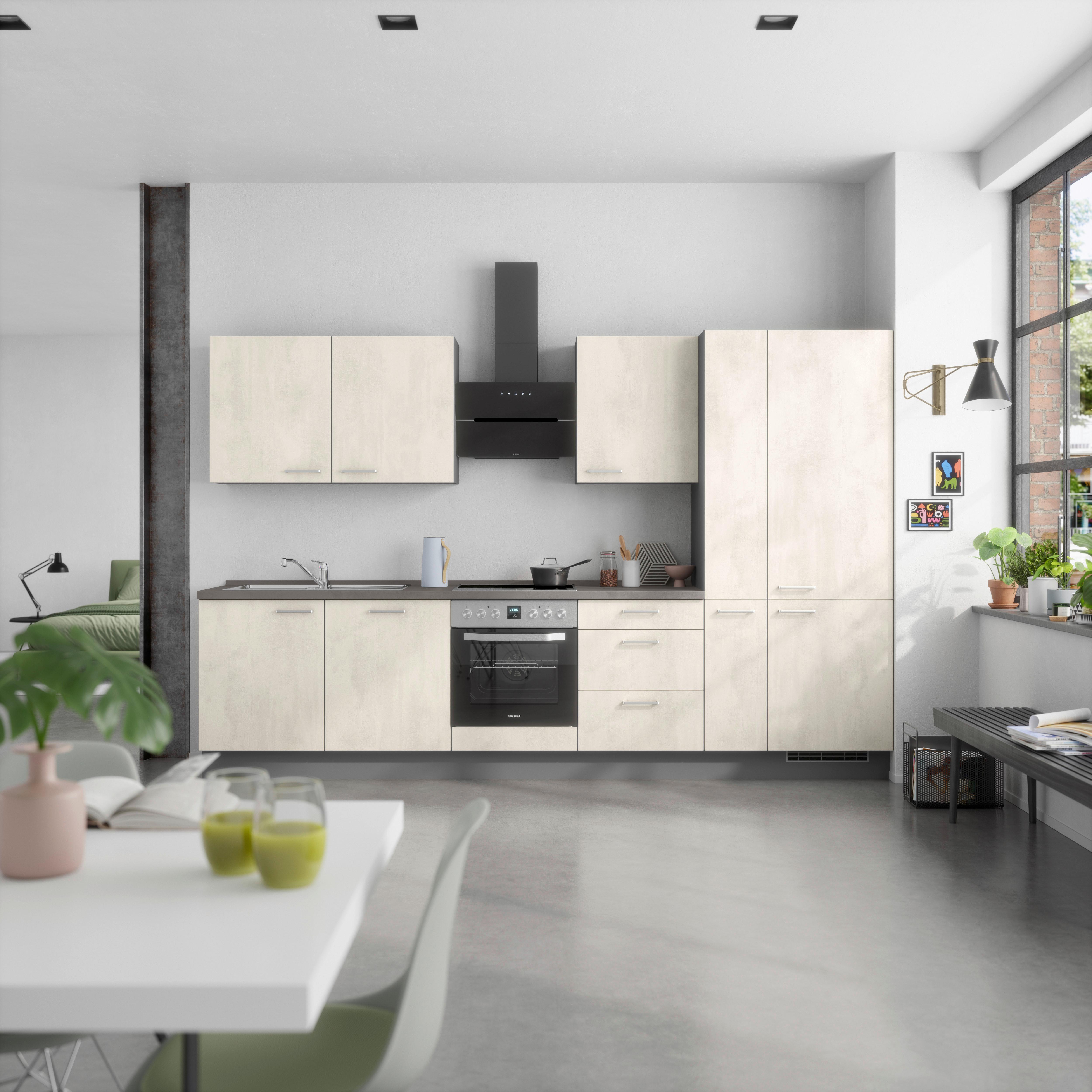 Küchenblock Riva High m. Geräten Weiß - Schieferfarben/Edelstahlfarben, MODERN, Holzwerkstoff/Metall (330cm) - Nobilia