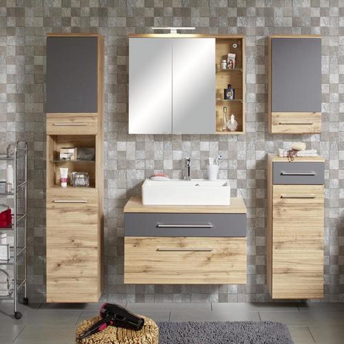 Spodnja Omarica Float, Hrast, Antracit - barve kroma/barve hrasta, Moderno, kovina/leseni material (35/106/33cm) - Premium Living