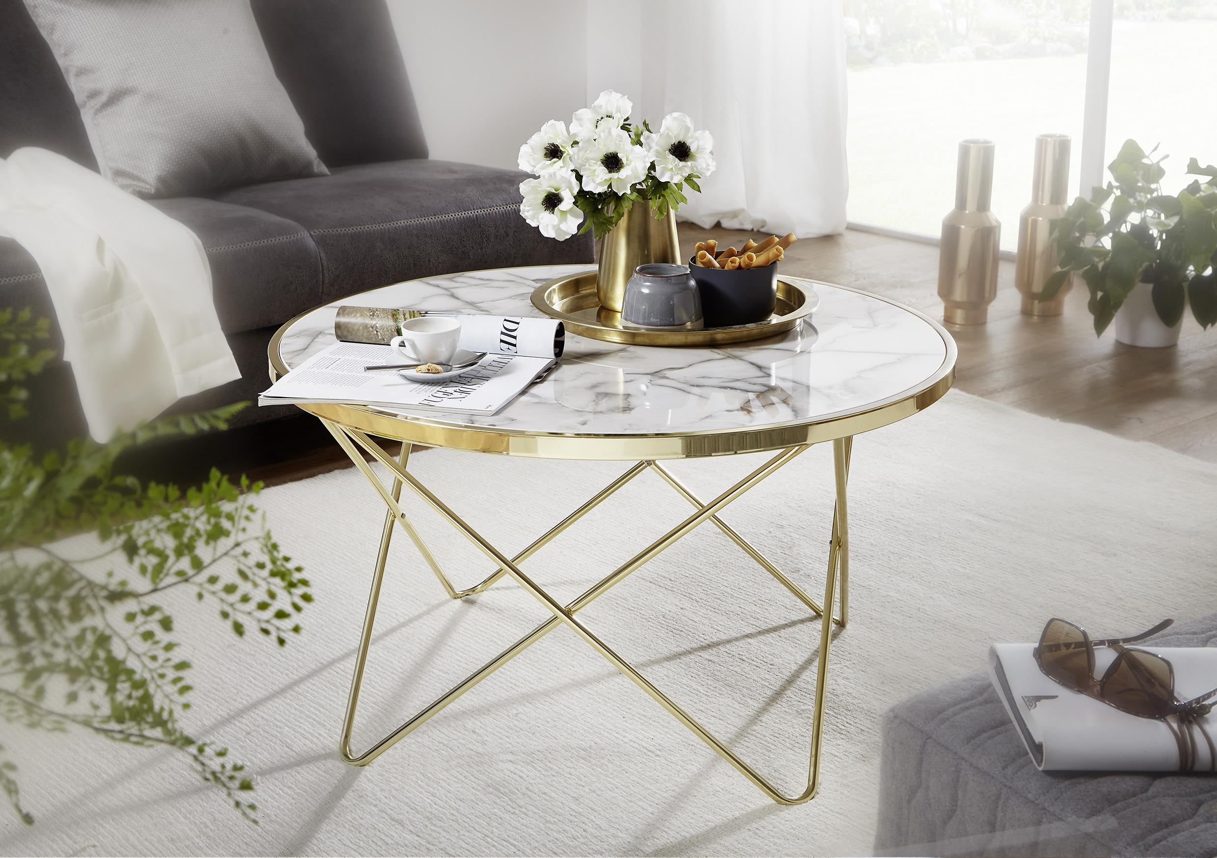 Klubska Miza Wl5.998 - zlate barve/bela, Design, kovina/leseni material (85/85/49cm) - MID.YOU