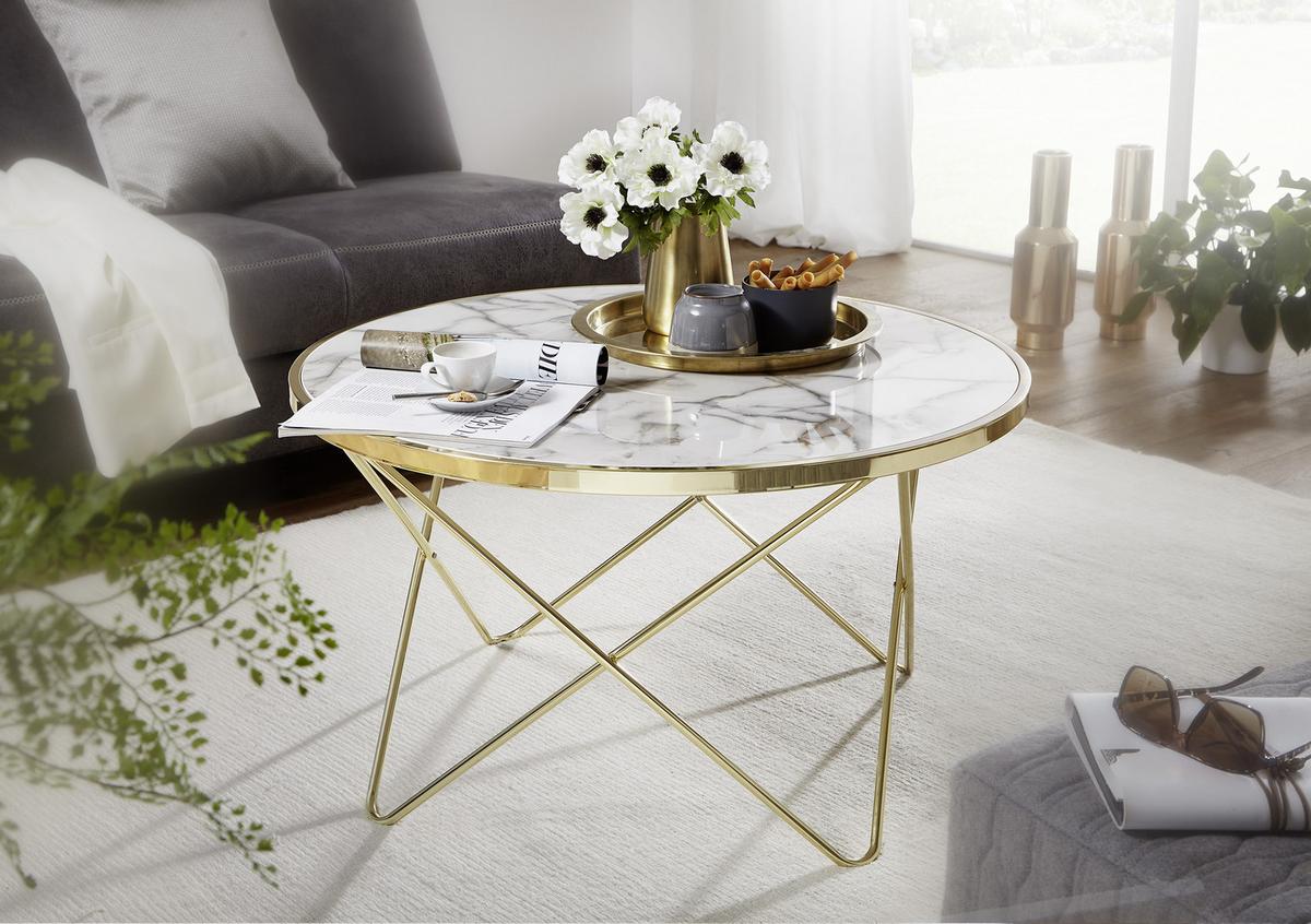 Klubska Miza Wl5.998 - zlate barve/bela, Design, kovina/leseni material (85/85cm) - MID.YOU